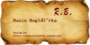 Raics Boglárka névjegykártya